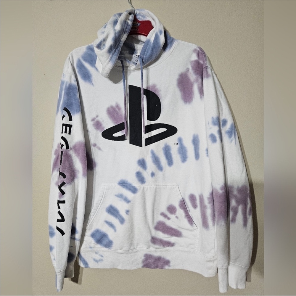 Sony PlayStation Tye Dye White and Purple Hoodie Mens size Medium.